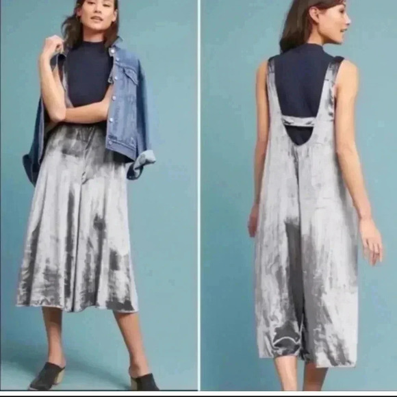 NWT Anthropologie x Maeve Crushed Velvet Wide Leg Jumpsuit Purple Size Small - Picture 2 of 9